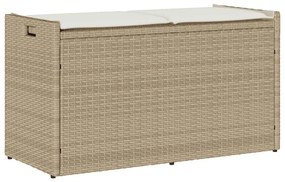 Bézs polyrattan kültéri tárolópad párnával 100 cm