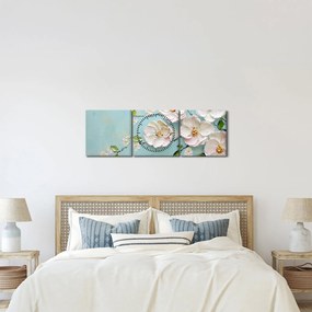 Kép - Virágok kék háttéren (órával) (90x30 cm)