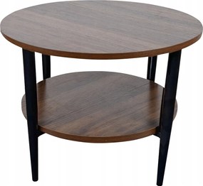 Kerek dohányzóasztal, modern, indusztriális stílusú, polccal, barna, 60 cm