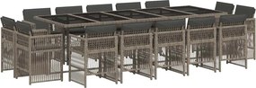 vidaXL 15 részes szürke polyrattan kerti étkezőgarnitúra párnákkal