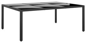 vidaXL fekete polyrattan és edzett üveg kerti asztal 200 x 150 x 75 cm