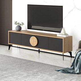 Fekete-natúr színű TV-állvány tölgyfa dekorral 180x51 cm Vae – Marckeric
