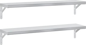 vidaXL 2 db ezüstszínű rozsdamentes acél fali polc 100 x 23,5 cm