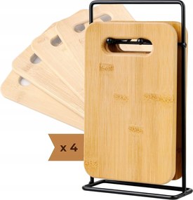 Vágódeszka Bambusz 4 Db-os Szett Állvánnyal Kis Konyhai