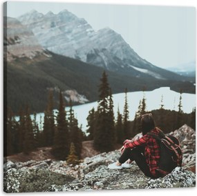 Vászonkép Emberek Hegyek Nő az ösvényen 60x60