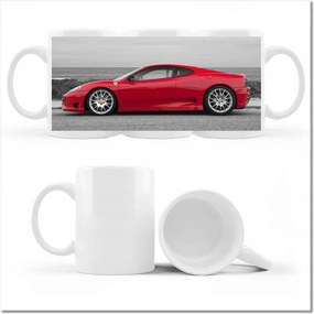 Piros Ferrari mintás bögre a tengerparton