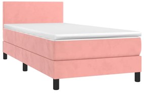 rózsaszín bársony rugós és LED-es ágy matraccal 100x200 cm