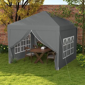 Outsunny Kültéri Kerti Pavilon - Összecsukható Fogadó Sátor 3 x 3m 4 Levehető Oldalfallal + Szürke Hordtáska | Aosom