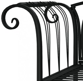 kétszemélyes fekete acél kerti pad 128 cm
