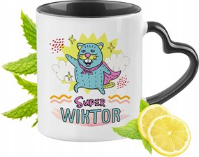 Fekete bögre szív alakú füllel Viktornak Ideális Ajándék