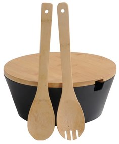 Kesper 92524 Salátás tál kanállal és fedéllel,fekete, átmérő 26 cm