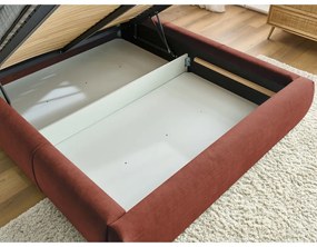 Narancssárga kárpitozott franciaágy tárolóhellyel, ágyráccsal 180x200 cm Vernon – Bobochic Paris