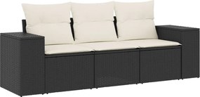 vidaXL 3 részes fekete polyrattan kerti ülőgarnitúra párnával