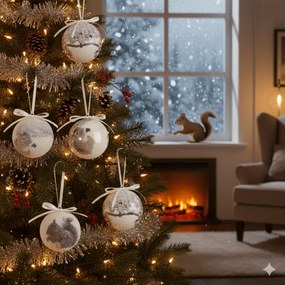 Gömb karácsonyfadísz díszdobozban - 6 darabos 6 cm - havas / erdei állatok
