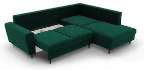 Zöld bársony kinyitható tárolóhelyes sarokkanapé (jobb oldali-L alakú) Kyoto – Cosmopolitan Design