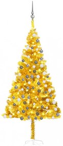 Aranyszínű PET műkarácsonyfa LED-ekkel és gömbszettel 180 cm