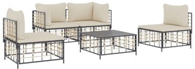 5 részes antracitszürke polyrattan kerti ülőgarnitúra párnákkal