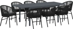 vidaXL Kert étkező szett 9 pcs Fekete polirattan