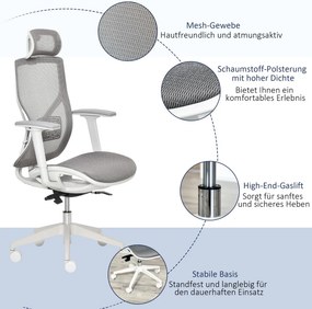 Vinsetto Ergonomikus irodai szék, derékpárna, 3D kartámaszok, ergonomikus, hálós szövet, szürke.