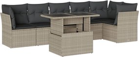 vidaXL 7 részes világosszürke polyrattan kerti ülőgarnitúra párnákkal