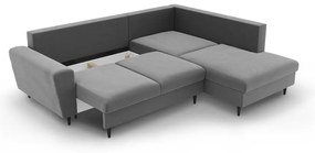 Világosszürke bársony kinyitható tárolóhelyes sarokkanapé (jobb oldali-L alakú) Kyoto – Cosmopolitan Design