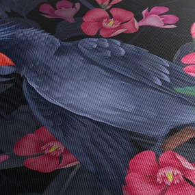 Kép - papagáj a virágok között (150x105 cm)
