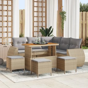9 Darabos Kerti Kanapészett Párnákkal Bézs Poly Rattan Akácia