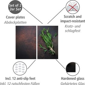 Edzett üveg tűzhely fedőlap szett 2 db-os 52x30 cm Rosemary – Allstar