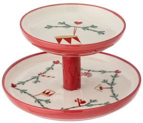 Agyagkerámia emeletes kínálótálca karácsonyi mintával Yule – Bloomingville