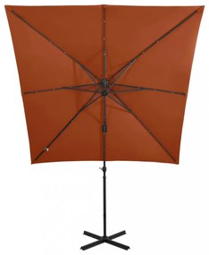terrakotta konzolos napernyő rúddal és LED-fényekkel 250 cm