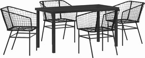 vidaXL Kert étkező szett 5 pcs Fekete polirattan