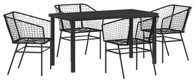 vidaXL Kert étkező szett 5 pcs Fekete polirattan