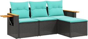 vidaXL 4 részes fekete polyrattan kerti ülőgarnitúra párnával