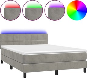 vidaXL világosszürke bársony rugós és LED-es ágy matraccal 140x190 cm