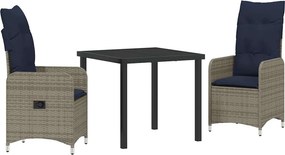 vidaXL Asztal és szék szett párnával 3 pcs Szürke PE Rattan