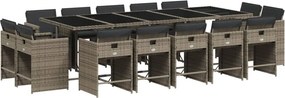 vidaXL 15 részes szürke polyrattan kerti étkezőgarnitúra párnákkal
