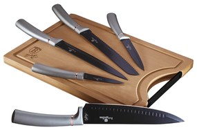 6-részes rozsdamentes acél konyhai kés készlet vágódeszkával GREY 19861