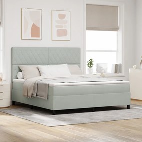 Boxspring ágy matraccal &amp; LED világítással, világosszürke, 180x200 cm, bársonyos