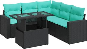 vidaXL 6 részes fekete polyrattan akácfa kerti ülőgarnitúra párnákkal