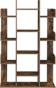 Könyvespolc, fa alakú könyvespolc 13 tároló polccal, 86 x 25 x 140 cm