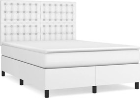 vidaXL fehér műbőr rugós ágy matraccal 140x190 cm