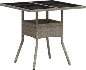 vidaXL világosszürke polyrattan üveglapos kerti asztal 80 x 80 x 75 cm