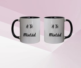 Egyedi Mintájú Fehér Bögre Fekete Belsővel és Füllel