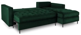 Santo zöld kinyitható bársony sarokkanapé, jobb oldali - Milo Casa