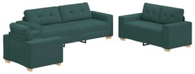 3-Darabos Sofa Szett Párnákkal - Sötét Zöld Szövet