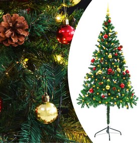 vidaXL zöld megvilágított műkarácsonyfa gömbökkel 180 cm