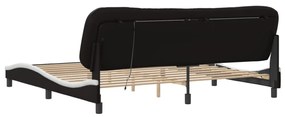 fekete és fehér műbőr ágykeret LED-világítással 200x200 cm