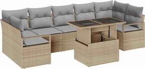 vidaXL Kerti Kanapé Szett tárolóval 8 pcs Bézs Poli rattan