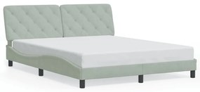 világosszürke bársony ágykeret LED-ekkel matrac nélkül 160 x 200 cm