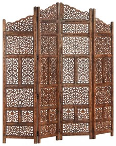 4-paneles barna mangófa kézzel faragott térelválasztó 160x165cm